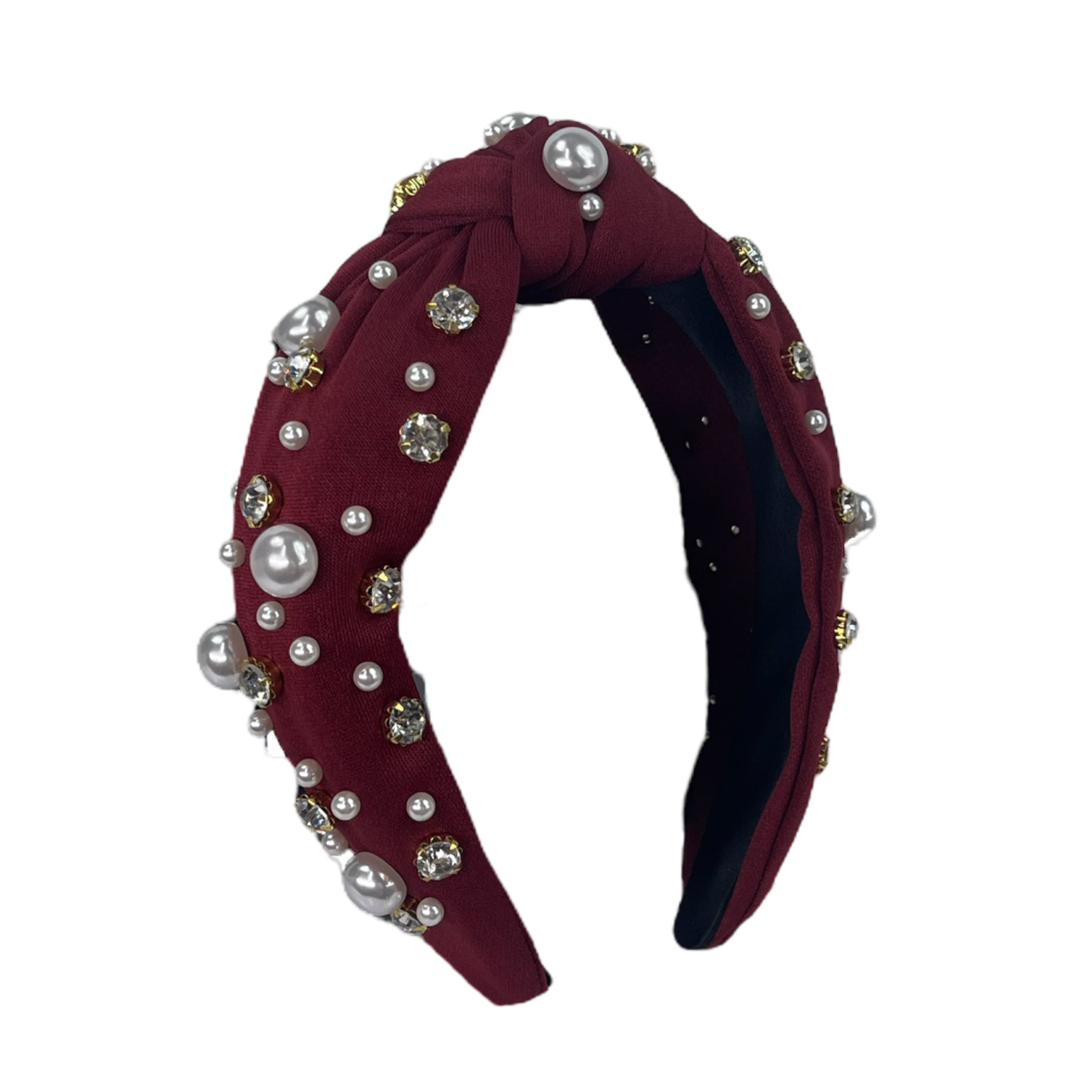 HB-9214 Pearl Top Knot Headband Burgundy