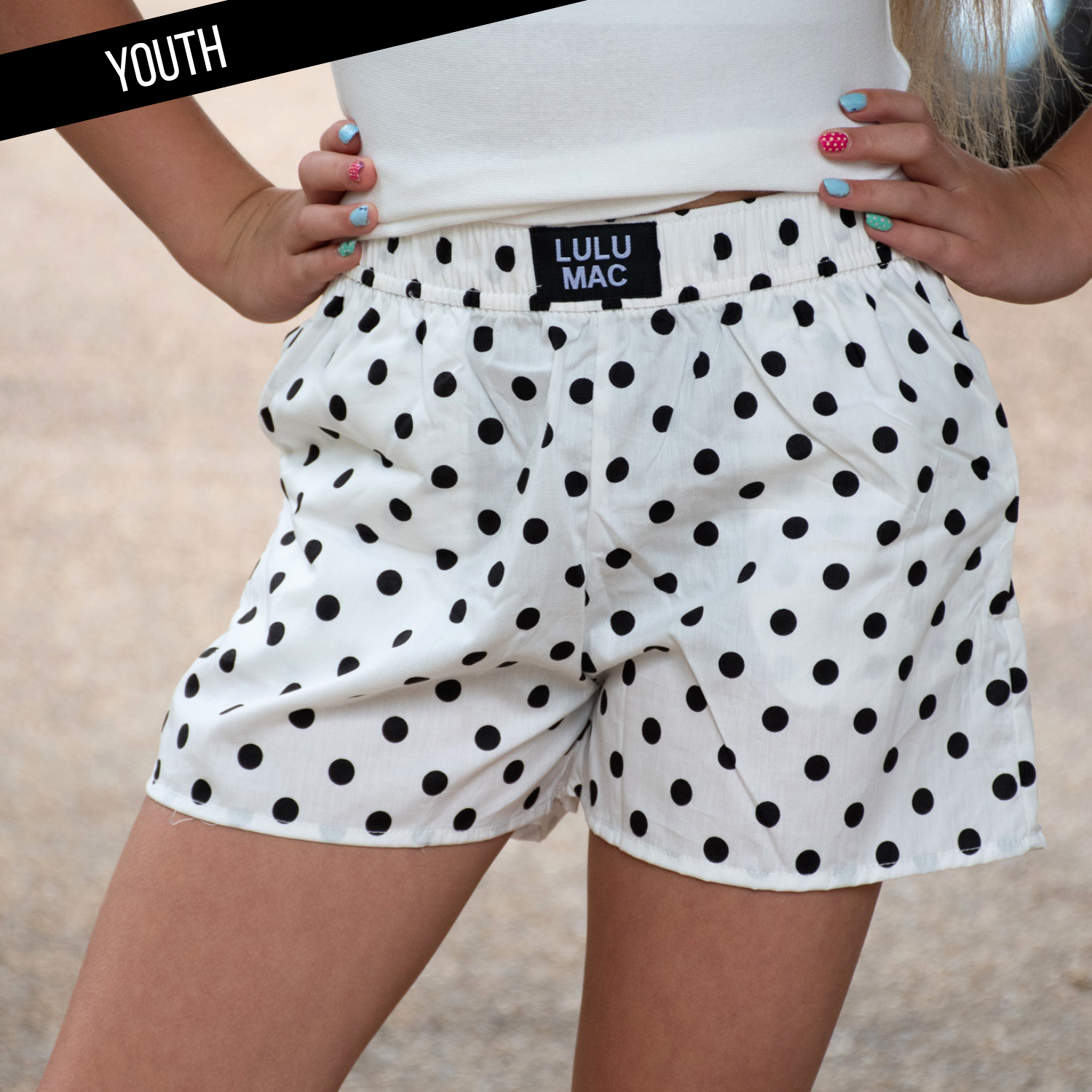 LM-KSH-1009-White/Black Small Polka Dot KIDS SHORTS