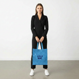 LM-BG-1004 REUSABLE TOTE-LT BLUE DARK BLUE DOTS