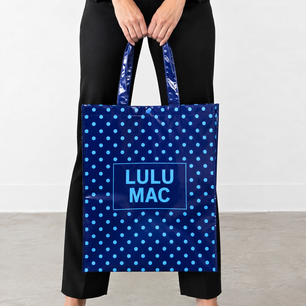 LM-BG-1004 REUSABLE TOTE -NAVY/LIGHT BLUE DOT