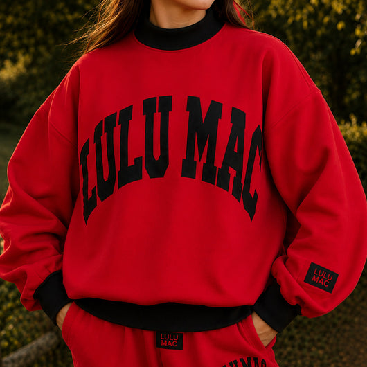 LM-MN-1009 Puff Mock Neck Sweatshirt- Red/Black