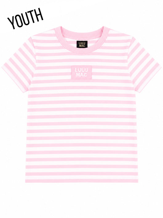 KD-MC-STRIPE MONO-TAG PATCH YOUTH BABY DOLL TOP-LIGHT PINK