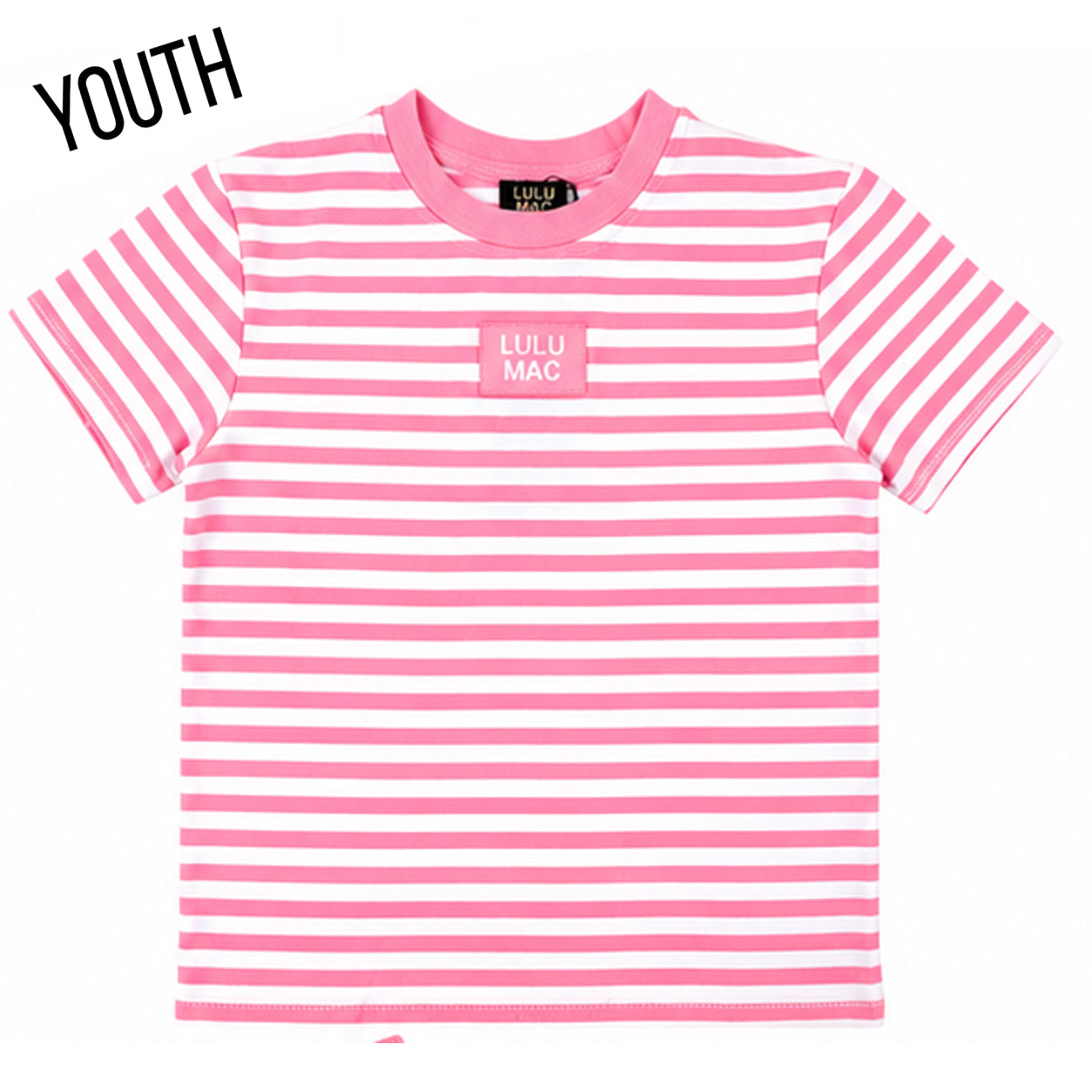 KD-MC-STRIPE MONO-TAG PATCH YOUTH BABY DOLL TOP-NEON PINK