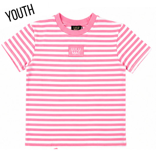 KD-MC-STRIPE MONO-TAG PATCH YOUTH BABY DOLL TOP-NEON PINK