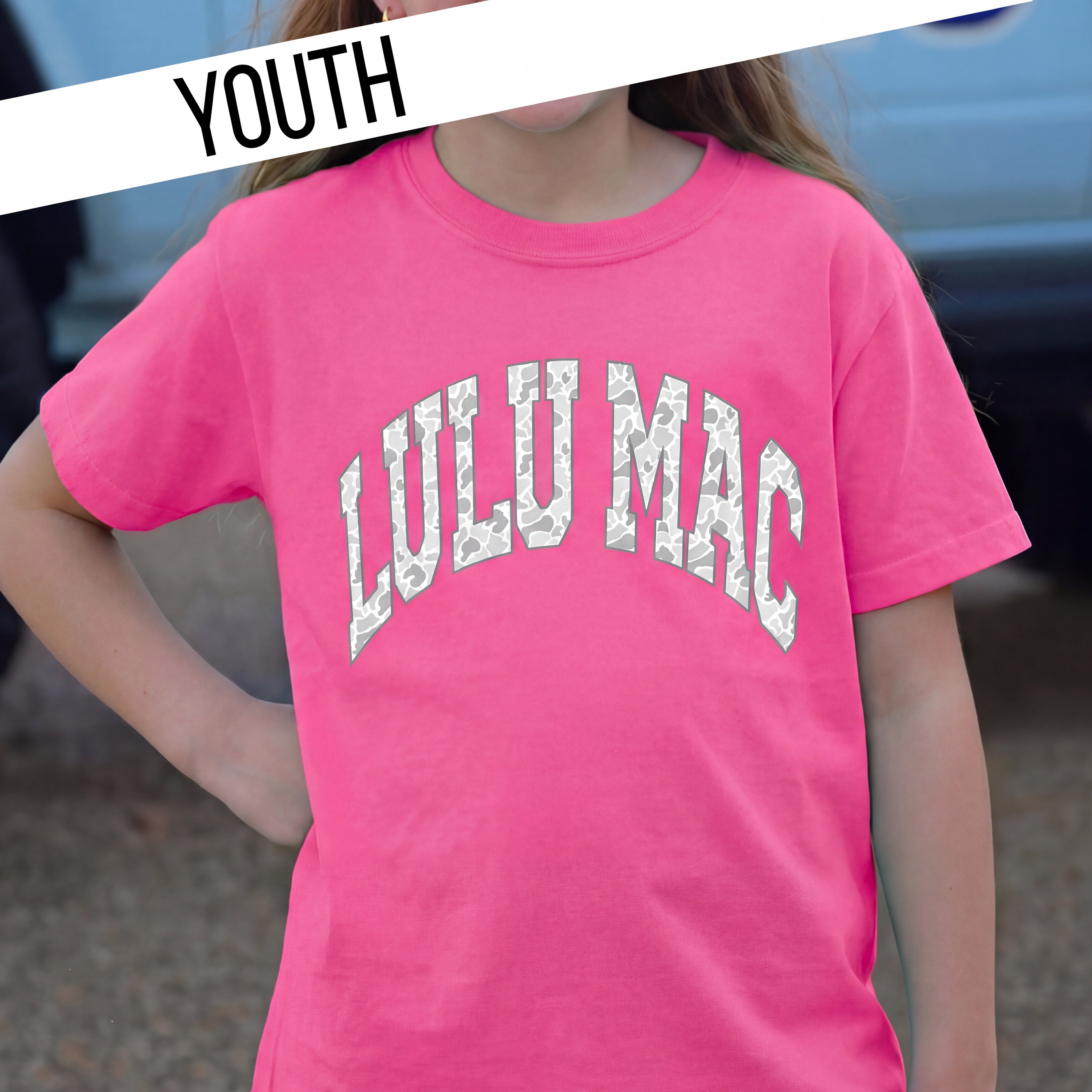 KD-CM-1000 Camo Neon Pink Youth Comfort Colors Tee