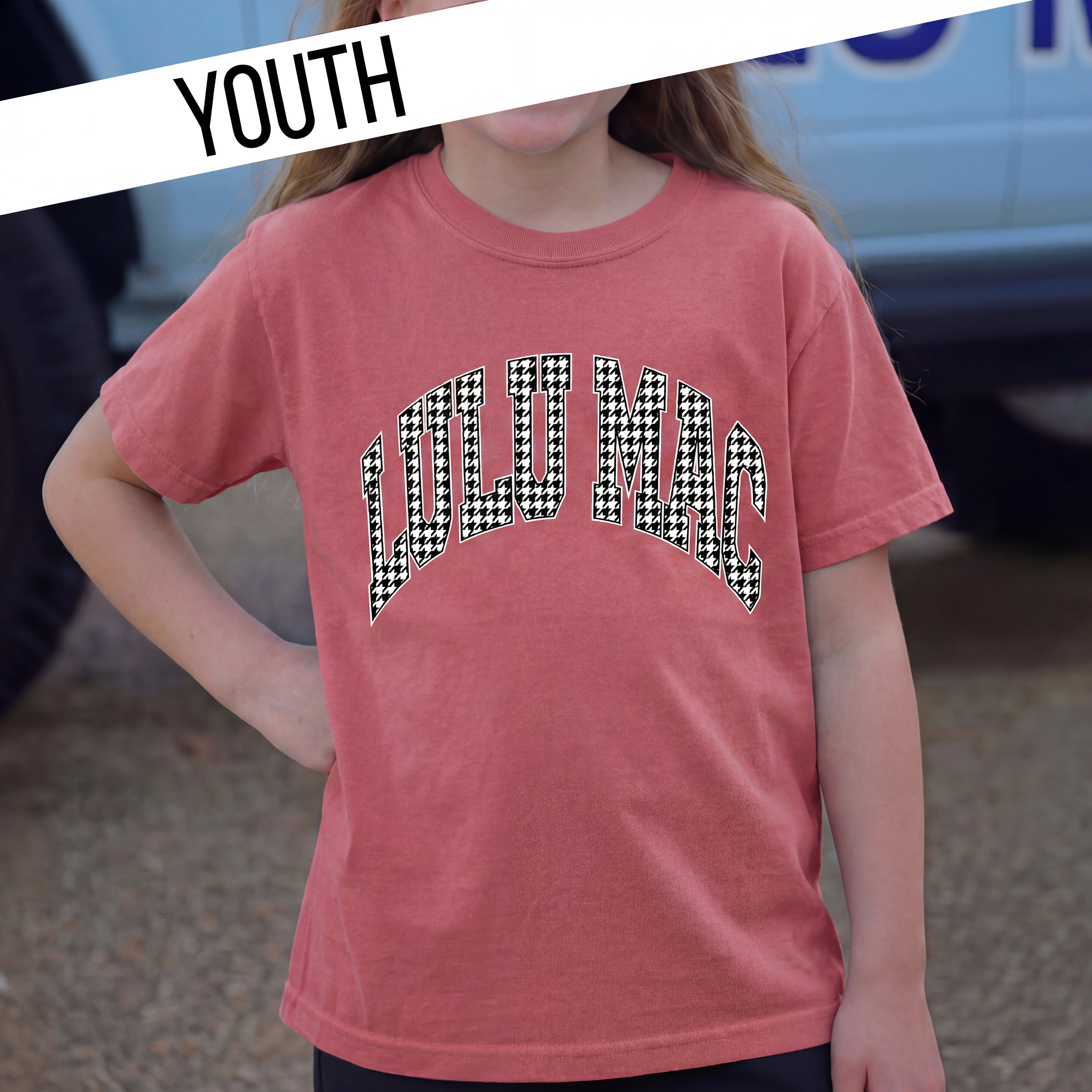 KD-HTH-1000 Houndstooth Crimson Youth Comfort Colors Tee