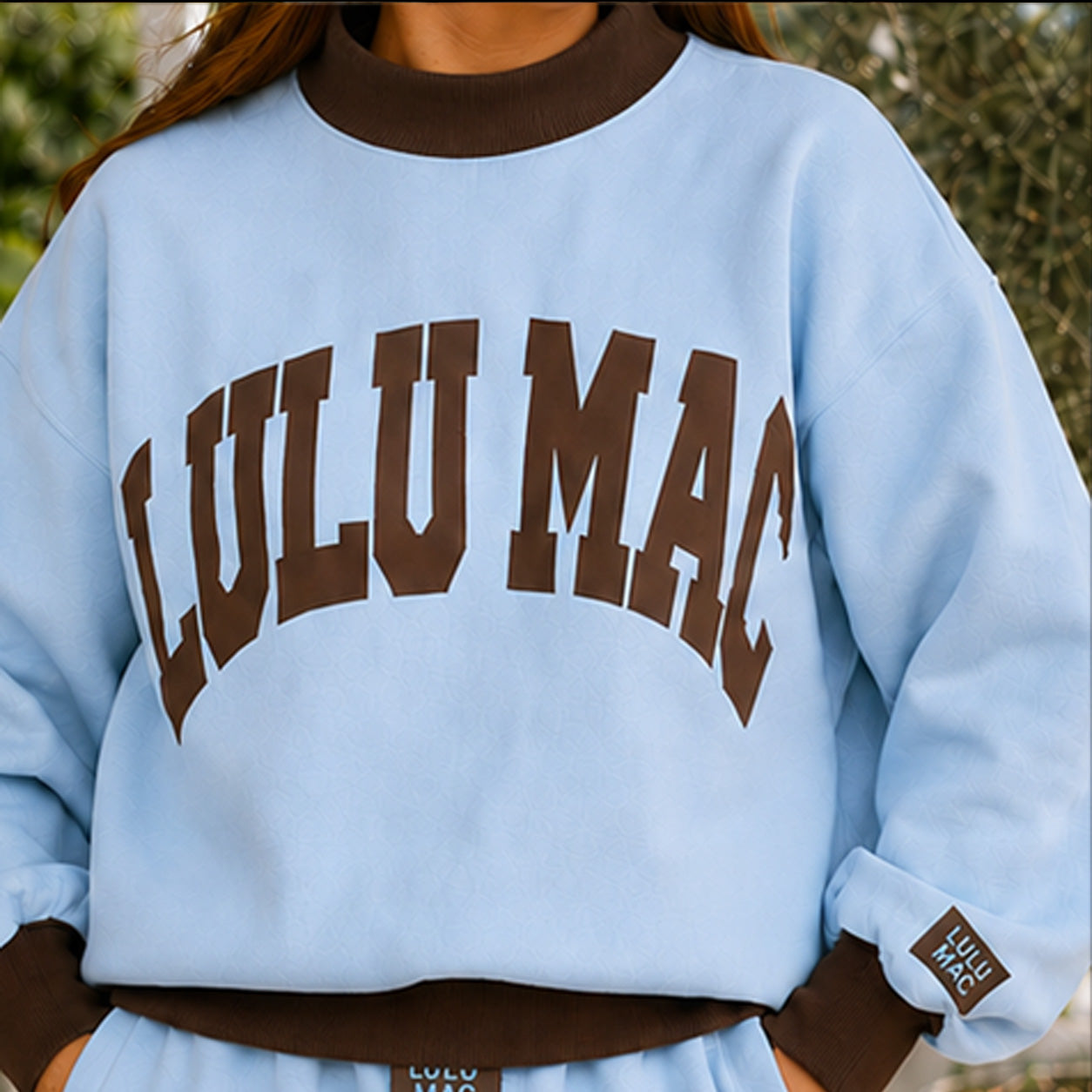 LM-MN-1009 Puff Mock Neck Sweatshirt - Light Blue/Brown