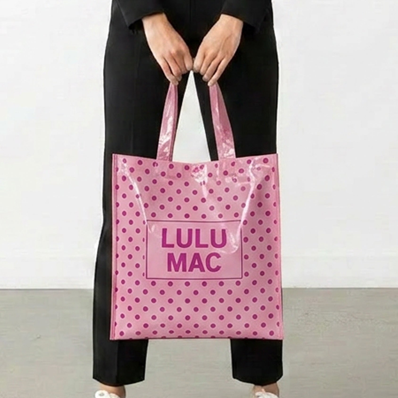 LM-BG-1004 REUSABLE TOTE-LIGHT PINK HOT PINK DOT