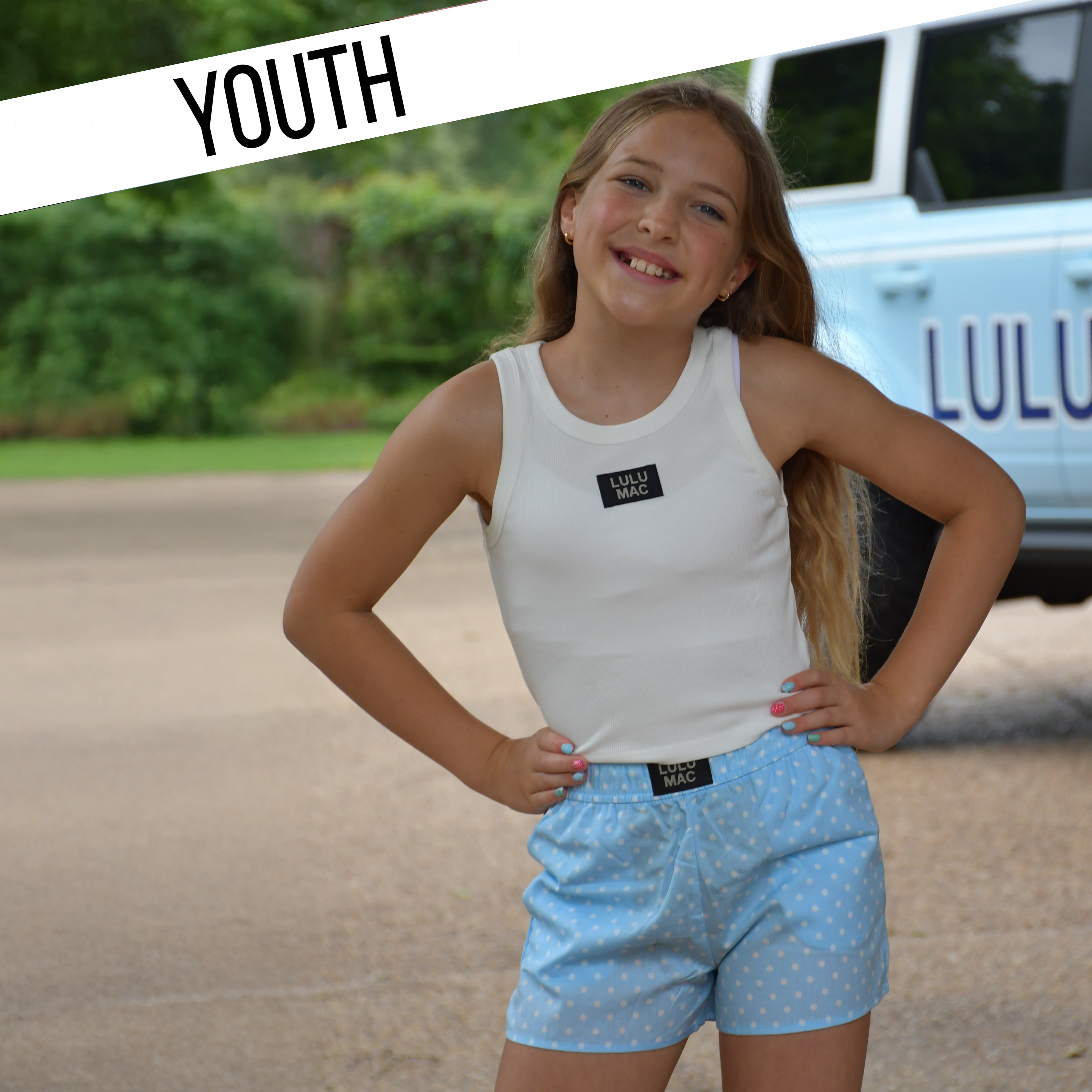 LM-KSH-1010-Light Blue Mini Polka Dot KIDS SHORTS