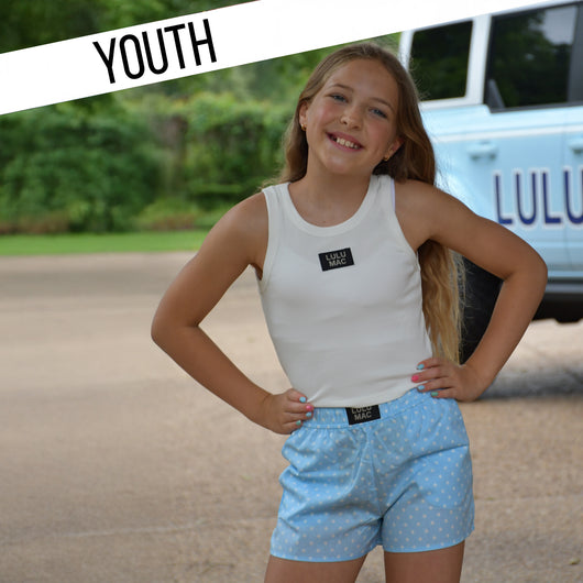 LM-KSH-1010-Light Blue Mini Polka Dot KIDS SHORTS
