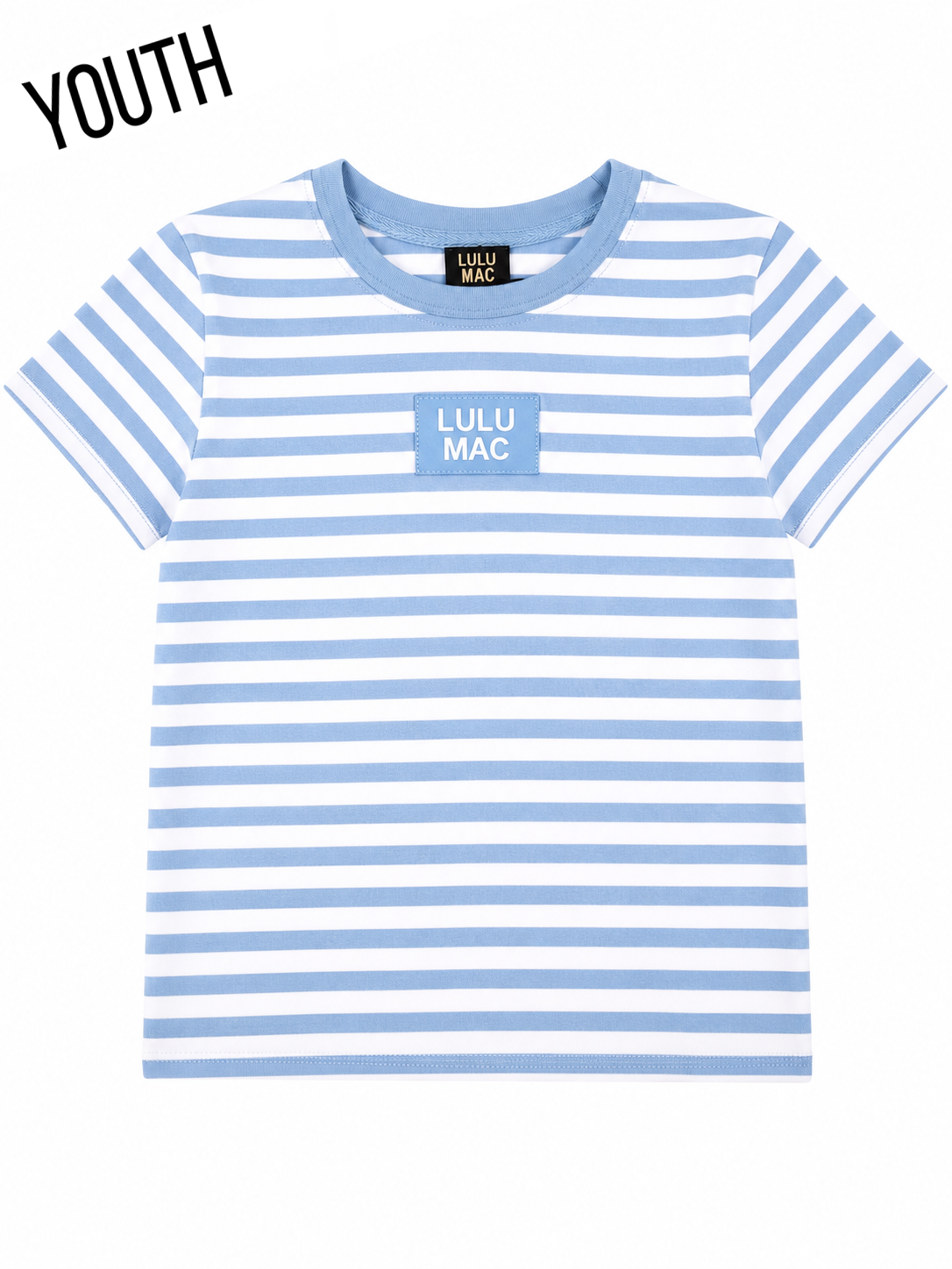 KD-MC-STRIPE MONO-TAG PATCH YOUTH BABY DOLL TOP-LIGHT BLUE
