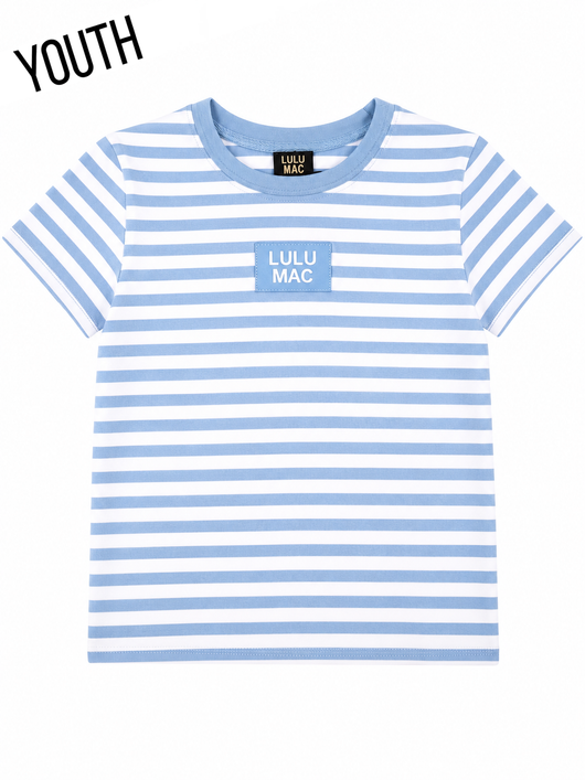 KD-MC-STRIPE MONO-TAG PATCH YOUTH BABY DOLL TOP-LIGHT BLUE