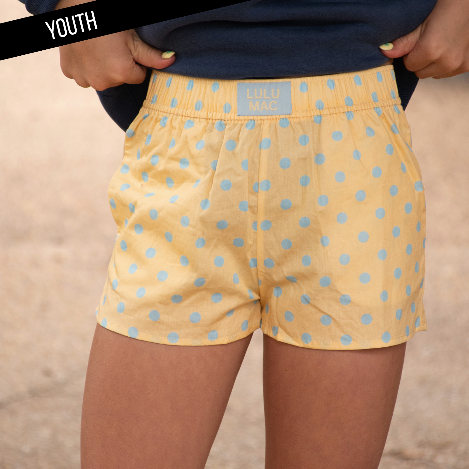 LM-KSH-1009-Butter/Light Blue Small Polka Dot KIDS SHORTS