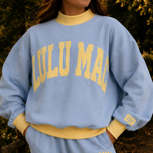 LM-MN-1009 Puff Mock Neck Sweatshirt - Light Blue/Butter