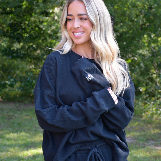 LM-WAFFLE LONGSLEEVE TOP-BLACK