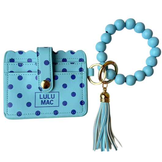 LM-PD-7311 Beaded Wristlet ID Wallet Blue/Navy Dot