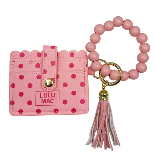 LM-PD-7311 Beaded Wristlet ID Wallet Pink/Hot Pink Dot