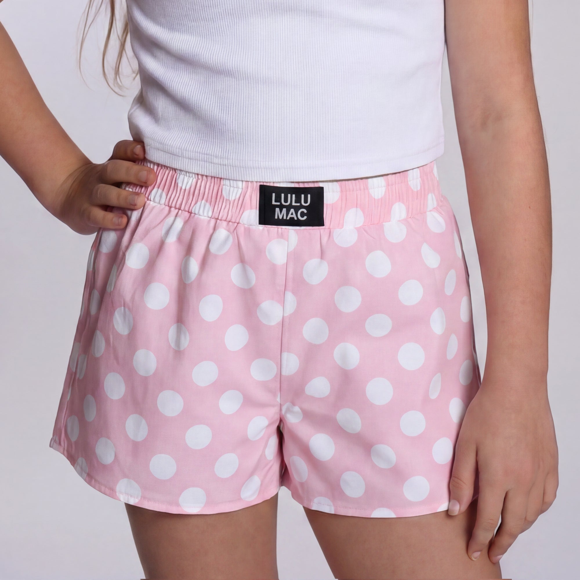 LM-KSH-1008-Light Pink Polka Dot KIDS SHORTS