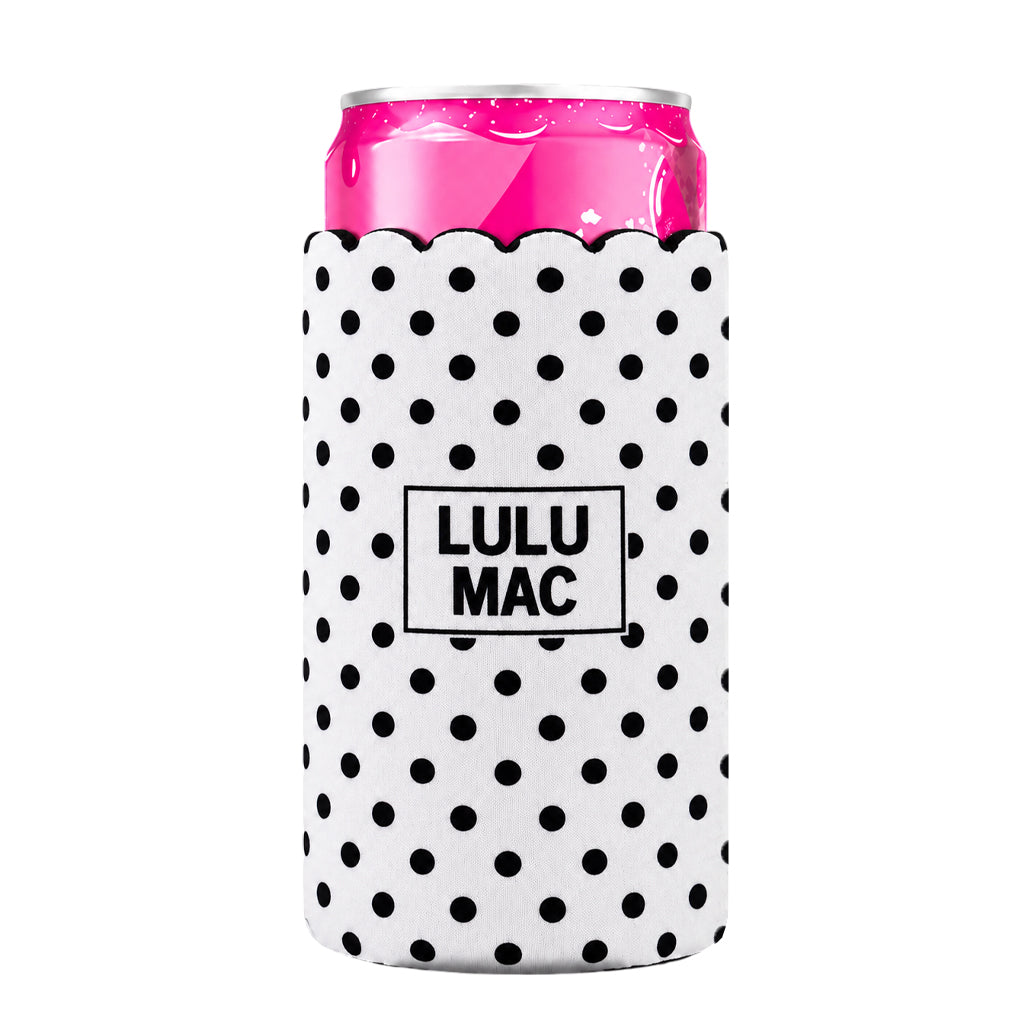 LM-SKZ-1005 Slim Can Koozie White/Black Dot