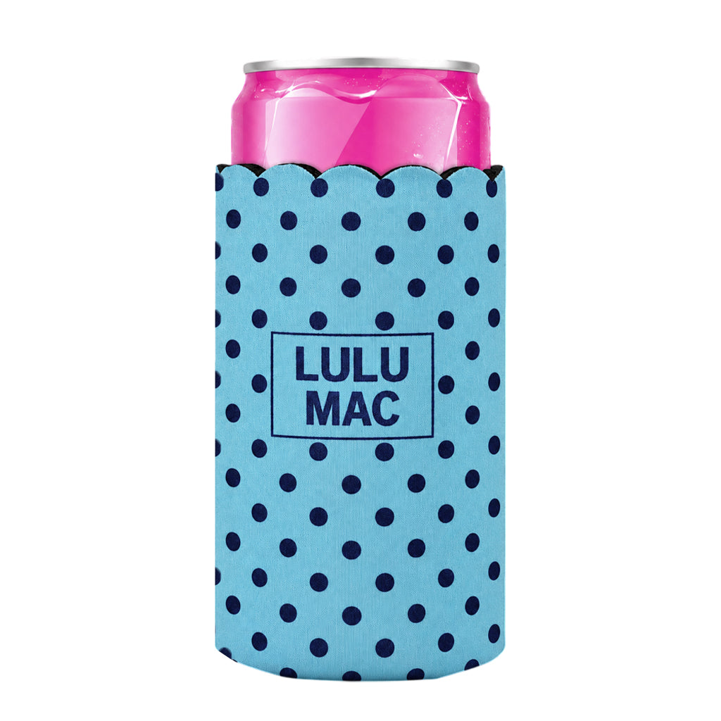 LM-SKZ-1005 Slim Can Koozie Light Blue/Navy Dot