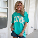 LM-STR-1000 Stripe Adult Cream Sickle Sky/Island Green Comfort Colors Tee