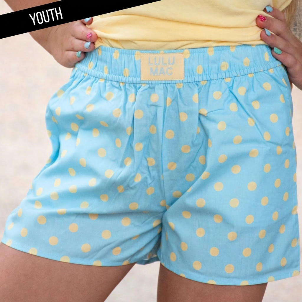LM-KSH-1009-Light Blue/Butter Small Polka Dot KIDS SHORTS