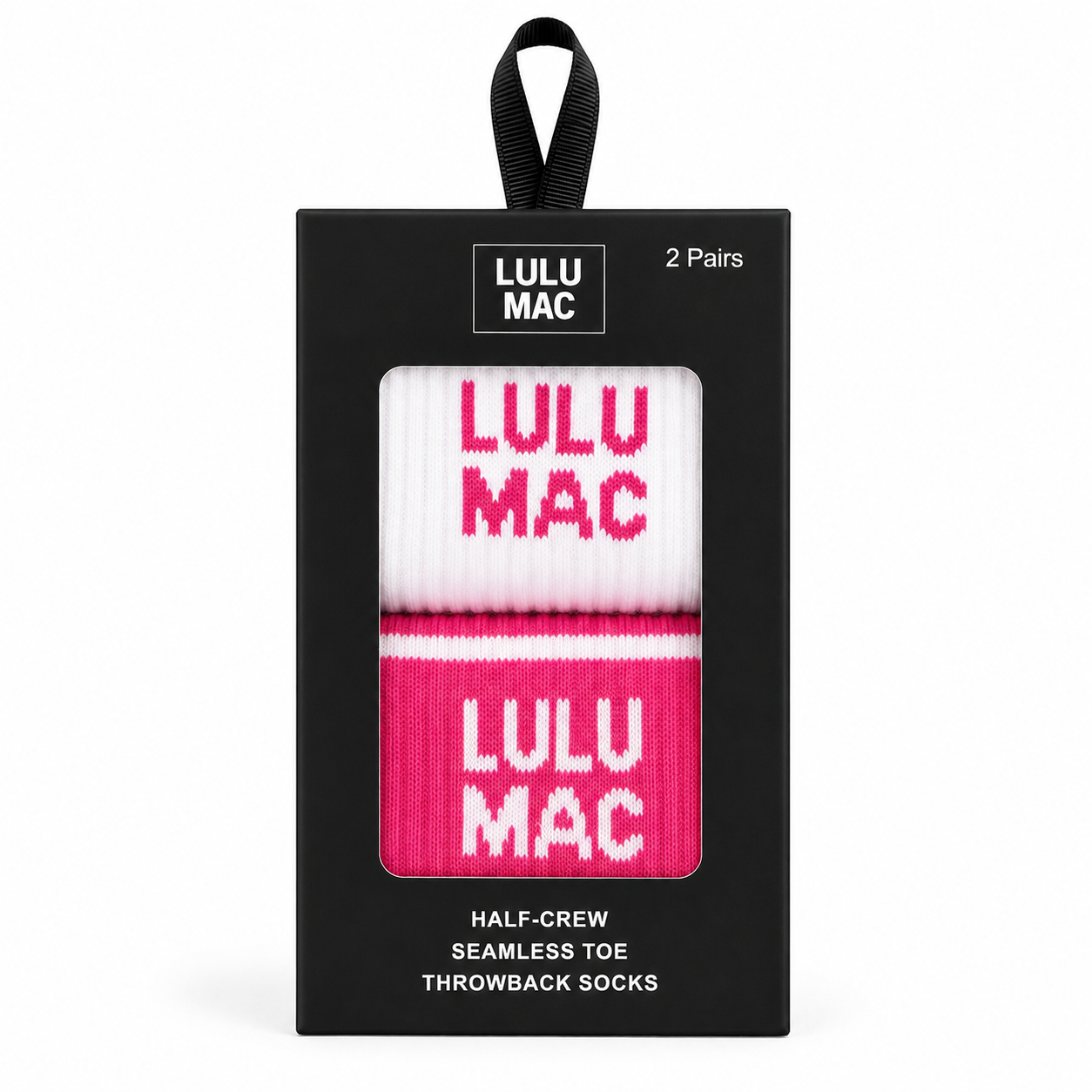 LM-SO-1000 Lulu Mac Socks 2 Pair Box-  HOT PINK/HOT PINK