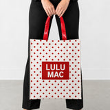 LM-BG-1004  REUSABLE TOTE - WHITE/RED DOT