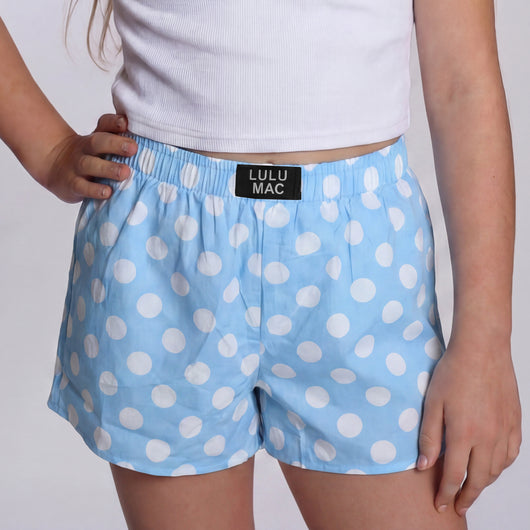LM-KSH-1008-Light Blue Polka Dot KIDS SHORTS