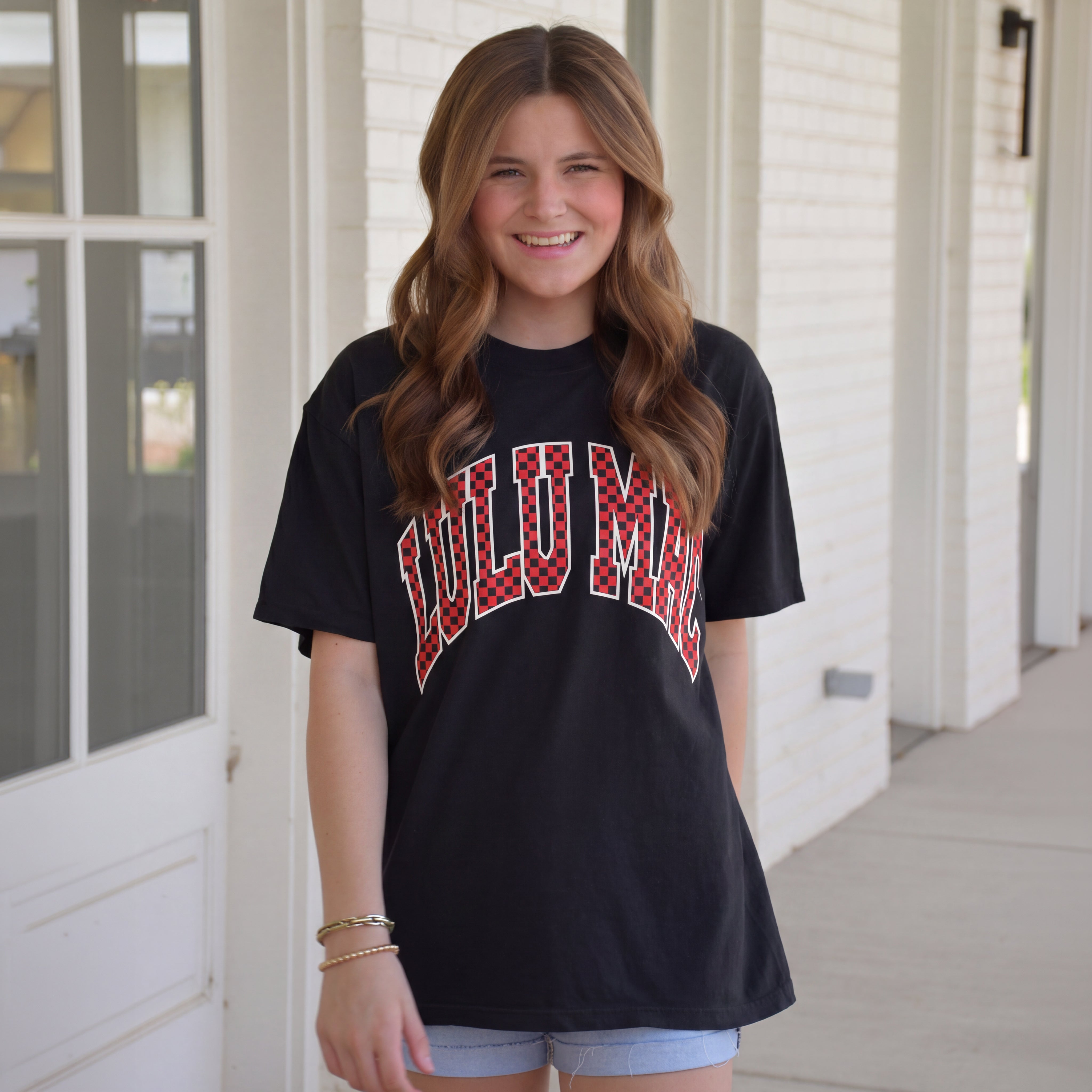 LM-TS-1006 Team Red/Black Checkered Adult Black Comfort Colors Tee