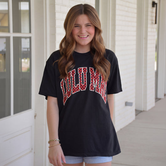 LM-TS-1006 Team Red/Black Checkered Adult Black Comfort Colors Tee