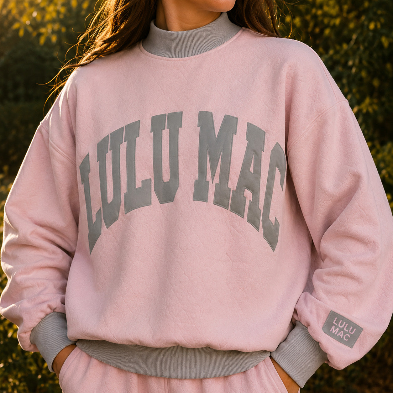 LM-MN-1009 Puff Mock Neck Sweatshirt - Light Pink/Grey