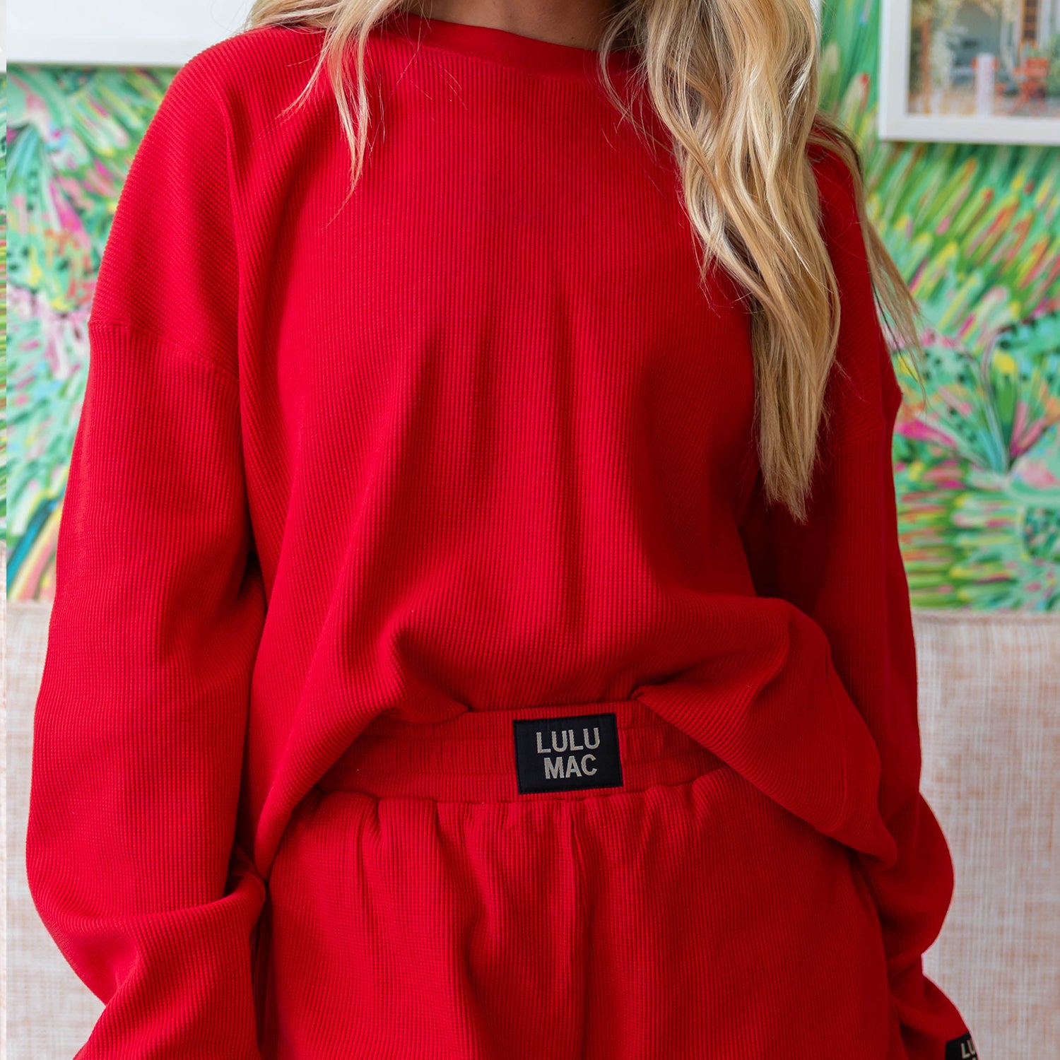 LM-WAFFLE LONGSLEEVE TOP-RED