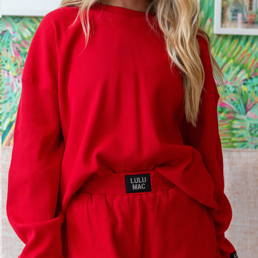LM-WAFFLE LONGSLEEVE TOP-RED