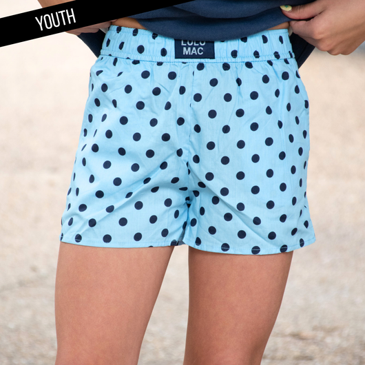 LM-KSH-1009-Light Blue/Navy Small Polka Dot KIDS SHORTS