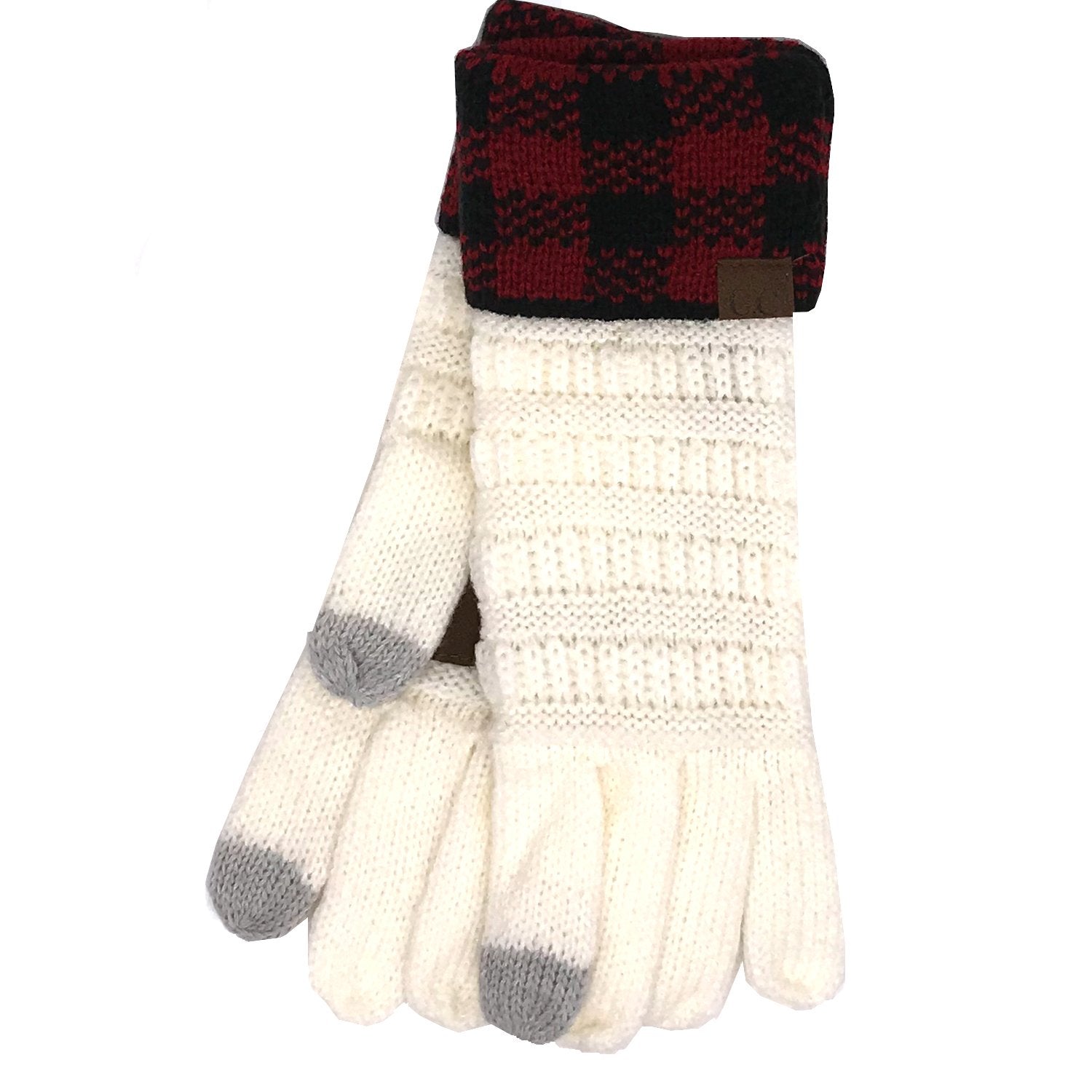 G-17 GLOVE BUFFALO PLAID CUFF IVORY RED/BLACK