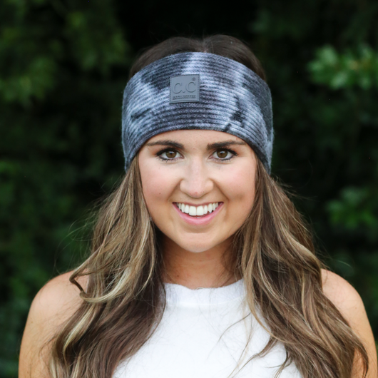 HW-7380 Tie Dye Headwrap with C.C Rubber Patch - Dark Grey/Light Grey