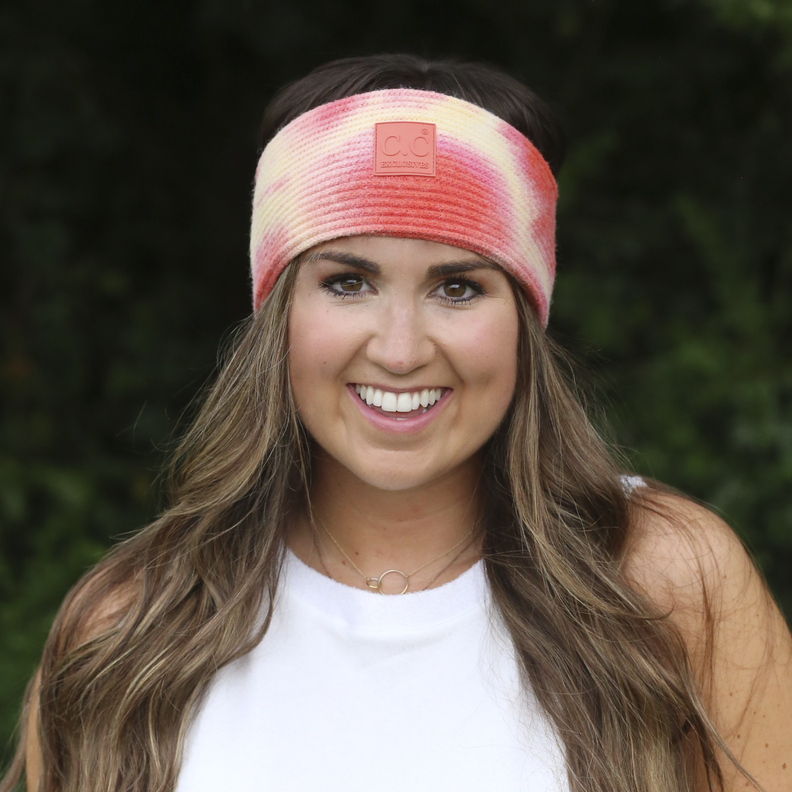 HW-7380 Tie Dye Headwrap with C.C Rubber Patch - Orange/Peach