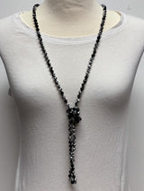 NK-2244 BLACK SILVER 60" hand knotted glass bead necklace