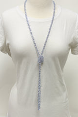 NK-2244 CLEAR LIGHT PUR 60" hand knotted glass bead necklace