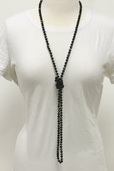 NK-2244 BLACK 60 hand knotted glass bead necklace