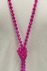 NK-2244 HOT PINK 60" hand knotted glass bead necklace