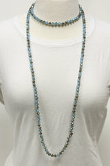 NK-2244 TURQ MULT 60" hand knotted glass bead necklace