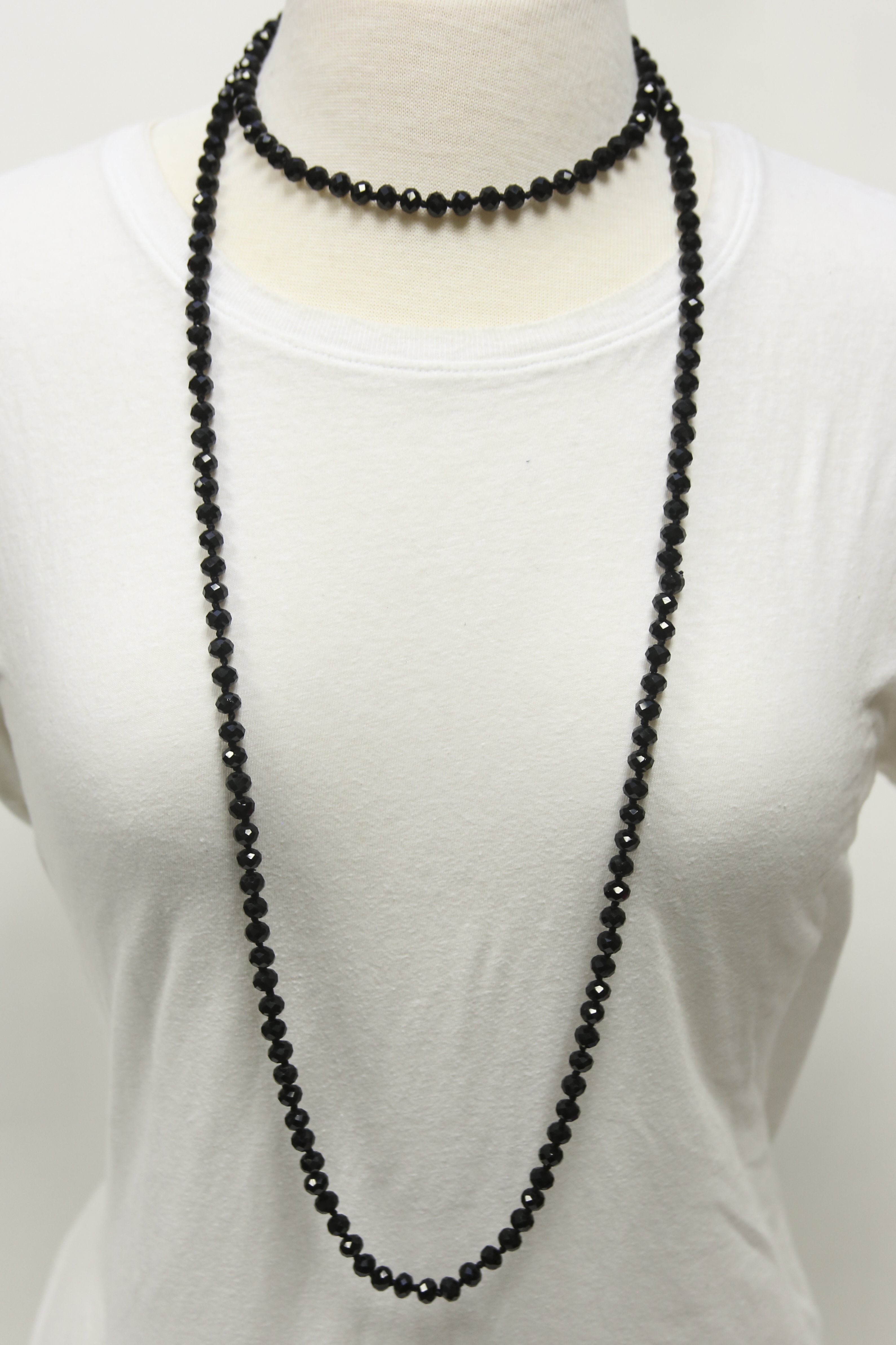 NK-2244 BLACK 60 hand knotted glass bead necklace
