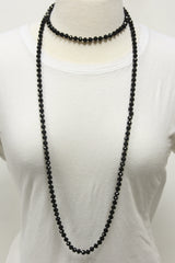 NK-2244 BLACK 60 hand knotted glass bead necklace
